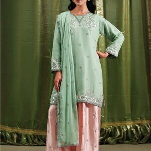 Pakistani Green and Pink Embroidered Suit